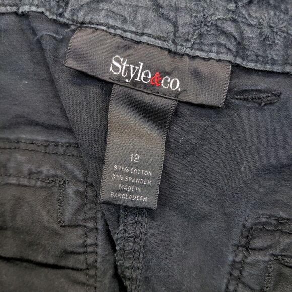 Style & Co. Bermuda Shorts Capris Black Size 12 Cotton Blend Pockets - Picture 14 of 14
